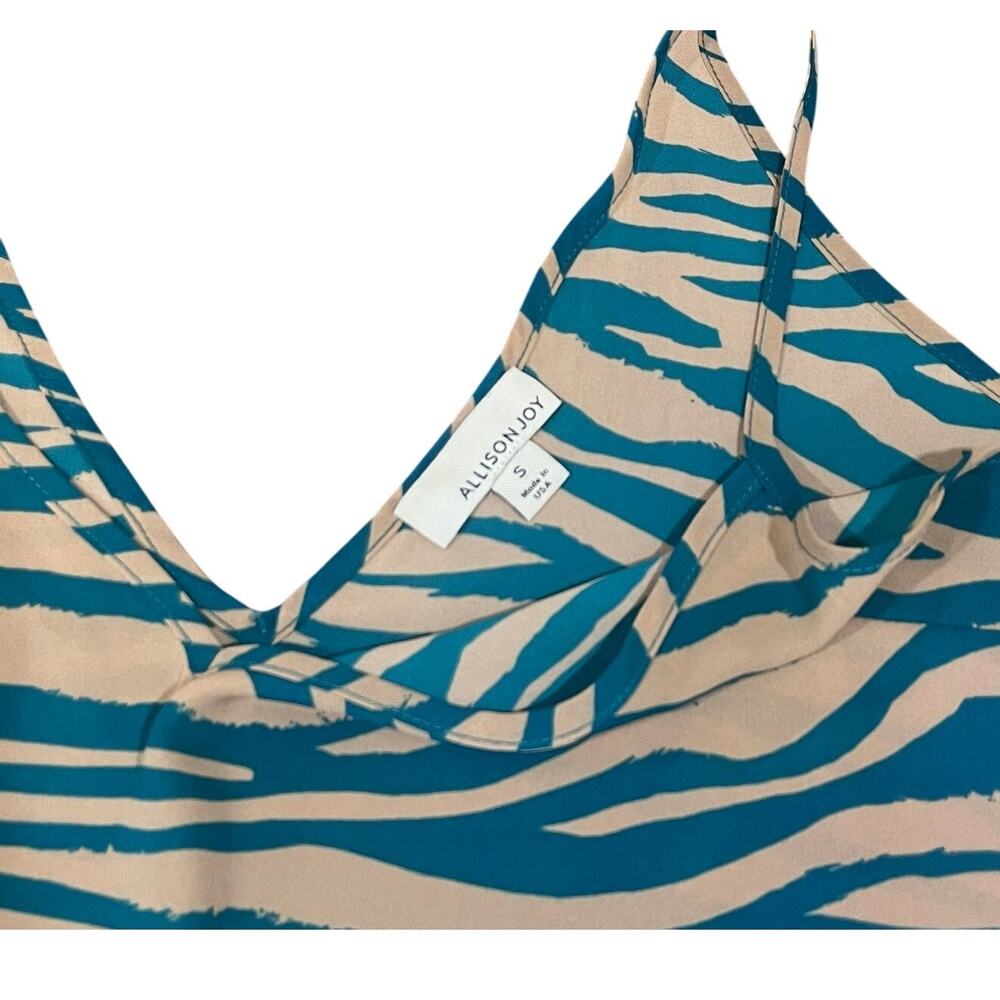 Allison Joy Cami Tank Top V-Neck Lightweight Animal Print Blue/Tan Small - Picture 2 of 6